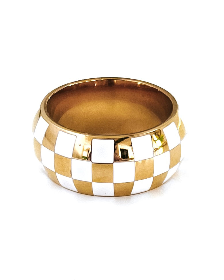 White and Gold Checker Ring