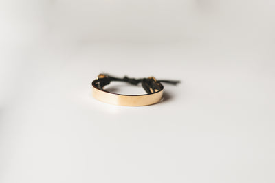 Gold Cuff/Black Leather Wrap Bracelet