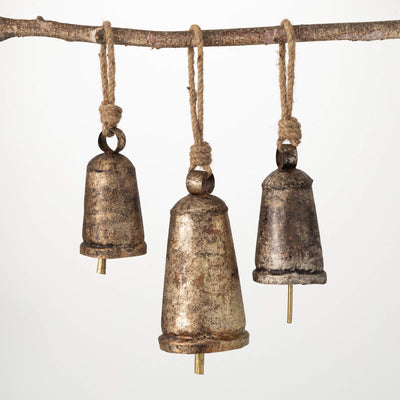 Metal & Rope Bell Ornaments Set of 3