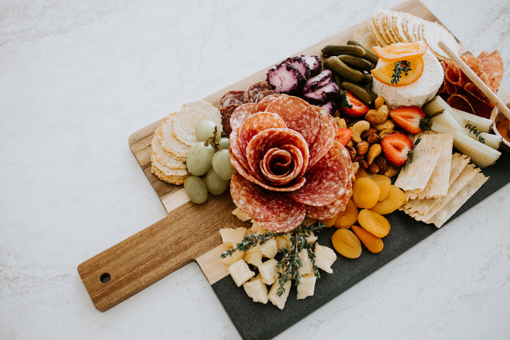 Acacia Wood &amp; Black Marble Cheeseboard